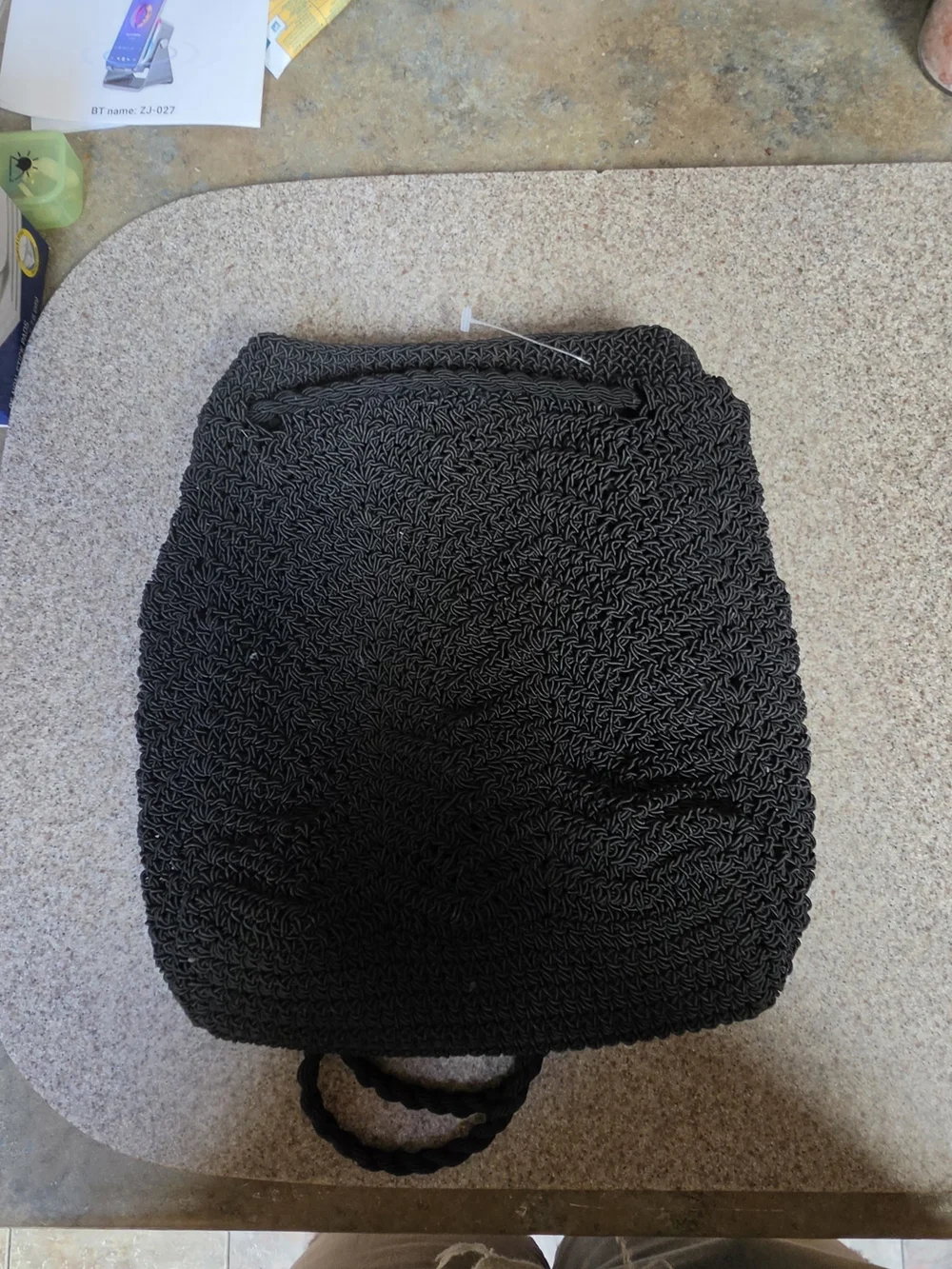 0R&G Design Handmade Black Classic Crochet Shoulder Bag With Braided Straps